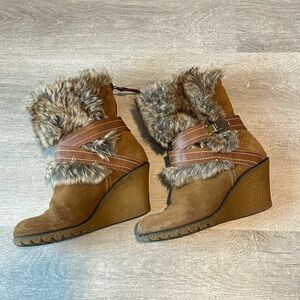 Vintage Geox Suede & Faux Fur Wedge Boots